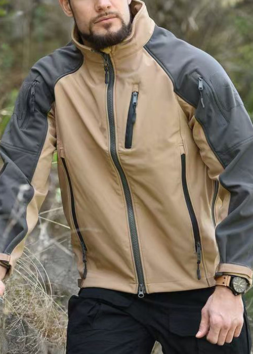 Manteau polaire kaki printemps pour homme, fermeture éclair, poches patchwork chaudes