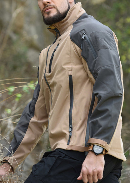 Manteau polaire kaki printemps pour homme, fermeture éclair, poches patchwork chaudes