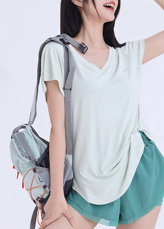 Leichtes Patchwork Tank Yoga Tops Art Ärmel Grün Kurz