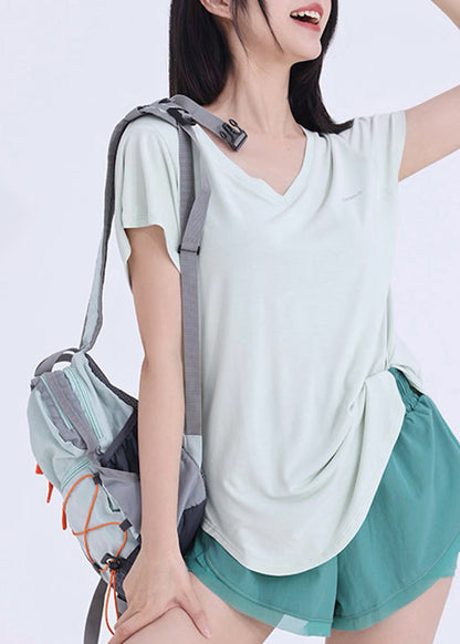 Leichtes Patchwork Tank Yoga Tops Art Ärmel Grün Kurz