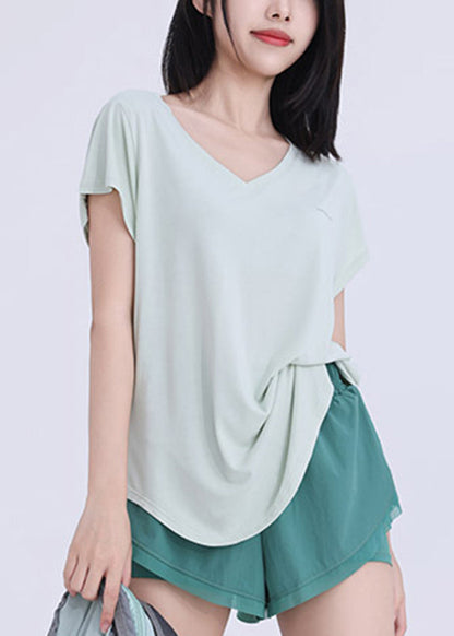 Leichtes Patchwork Tank Yoga Tops Art Ärmel Grün Kurz