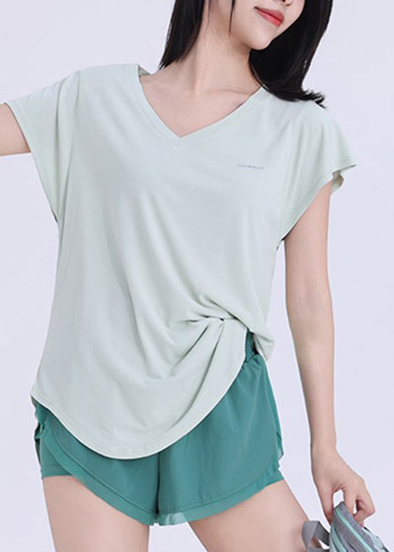 Leichtes Patchwork Tank Yoga Tops Art Ärmel Grün Kurz