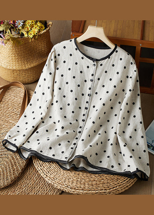 Baumwolle Frühling Dot Button Shirts Art Neck O