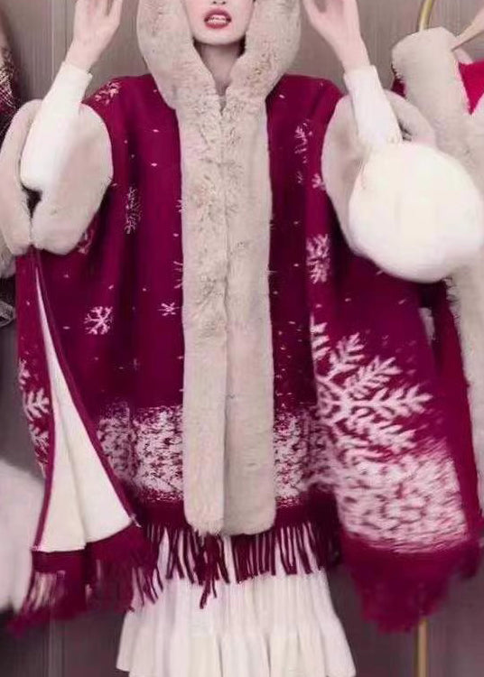 Art Pink Kapuzenpelzkragen Warm Fleece Cape Mäntel Fledermausärmel RC020