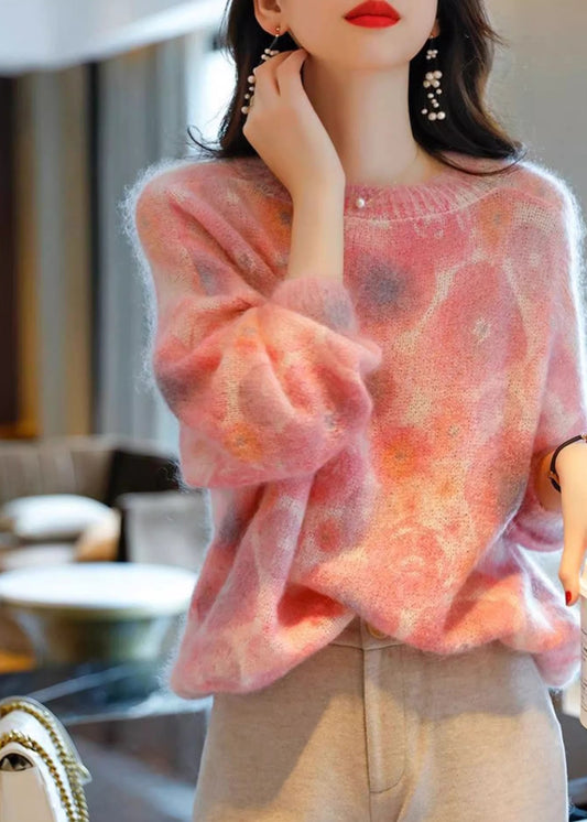 Art Pink O Neck Gemütliche Baumwolle Strickpullover Frühling TF043