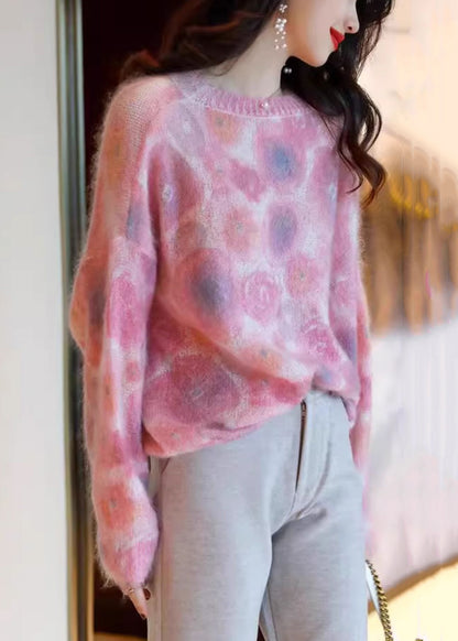 Art Pink O Neck Gemütliche Baumwolle Strickpullover Frühling TF043