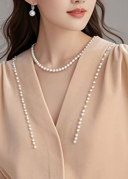 Seidenhemd Rosa Perlenvelours Art Neck Spring V