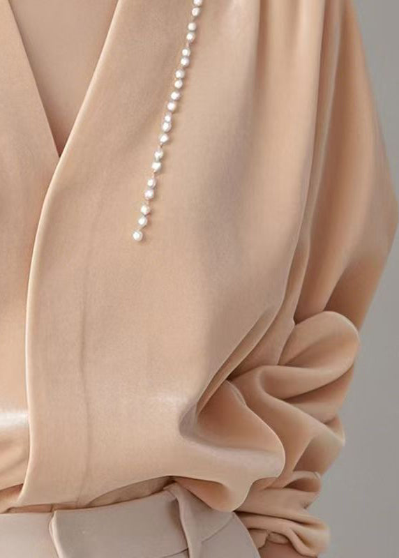 Seidenhemd Rosa Perlenvelours Art Neck Spring V