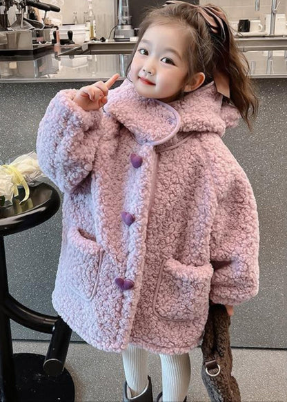 Manteau long à capuche en fausse fourrure pour fille avec poches en patchwork violet Art WL033