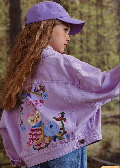 Manteau pour enfants en patchwork à col Peter Pan violet Art Automne QV052