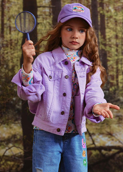 Manteau pour enfants en patchwork à col Peter Pan violet Art Automne QV052