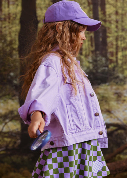 Manteau pour enfants en patchwork à col Peter Pan violet Art Automne QV052