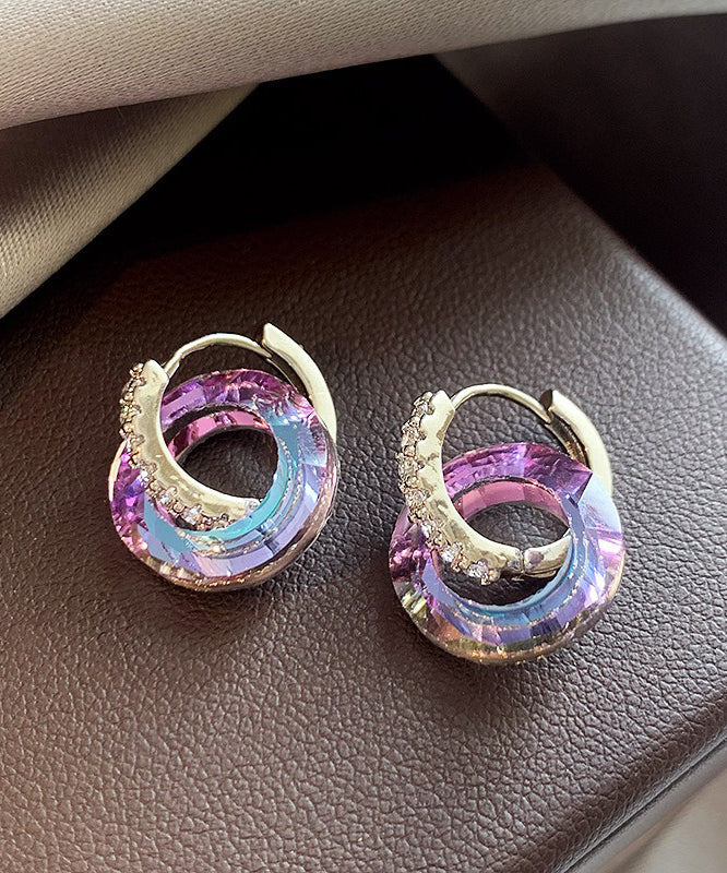 Art Rainbow Copper Alloy Zircon Circle Hoop Earrings WZ004