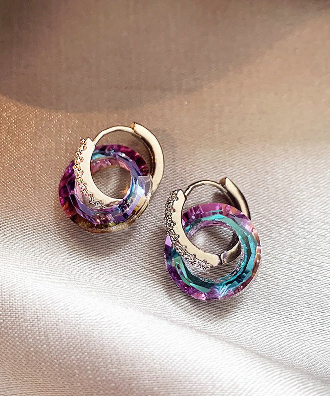 Boucles d'oreilles créoles en alliage de cuivre et zircons arc-en-ciel EY008
