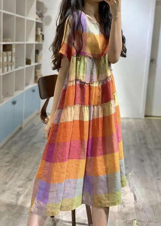 Summer Art Regenbogen-Leinenkleid mit Rüschen