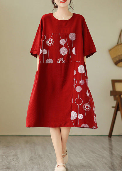 Robe longue patchwork à pois rouges Art Été GH1068