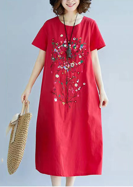 Rotes Kleid Sommer Leinen bestickt Urlaub Kunst