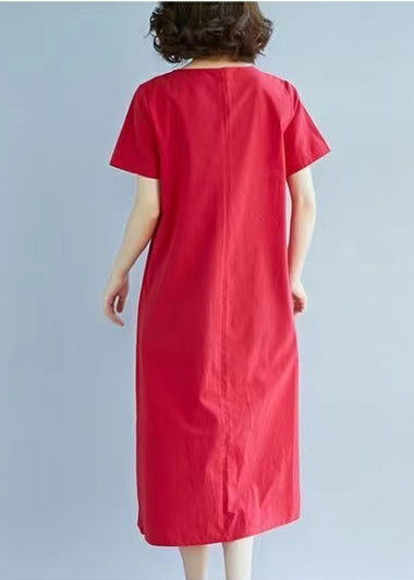 Rotes Kleid Sommer Leinen bestickt Urlaub Kunst