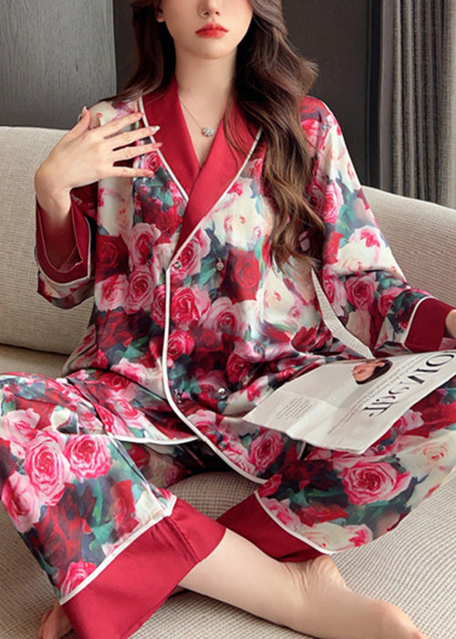 Art Red Peter Pan Kragen Print Ice Silk Pyjamas Zweiteiler Frühling YK022