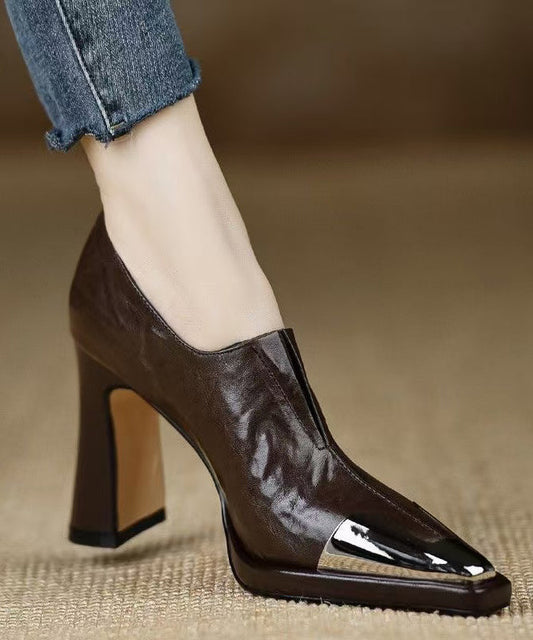 Art Splicing Chunky High Heels Braunes Schaffell Spitzschuh TP021