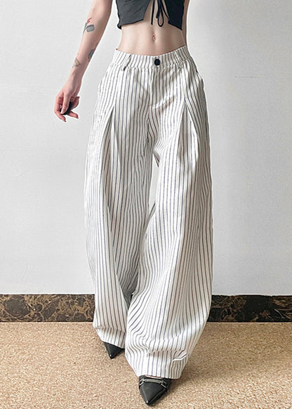 Hose Knopf Gestreift Hohe Taille Baumwolle Sommer Kunst