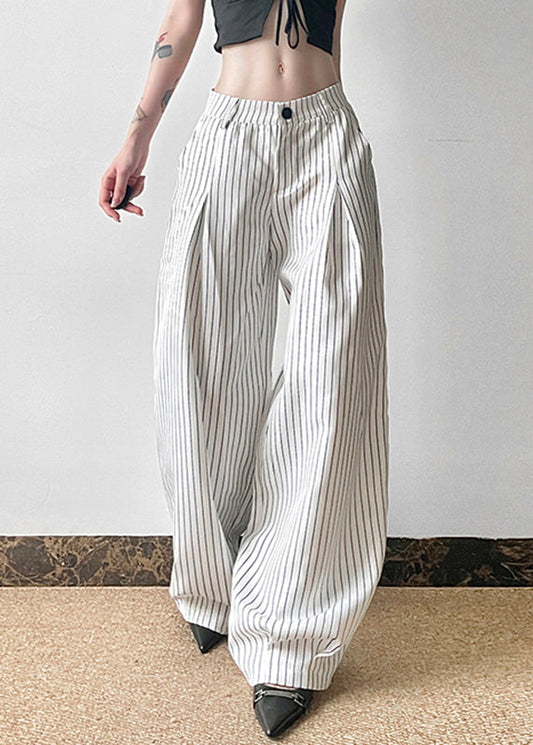 Pantalon boutonné rayé taille haute en coton Art d'été
