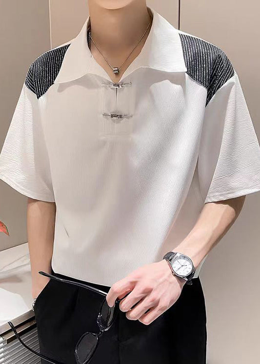 Polo boutonné Summer Ice Patchwork Art Chemises blanches en soie