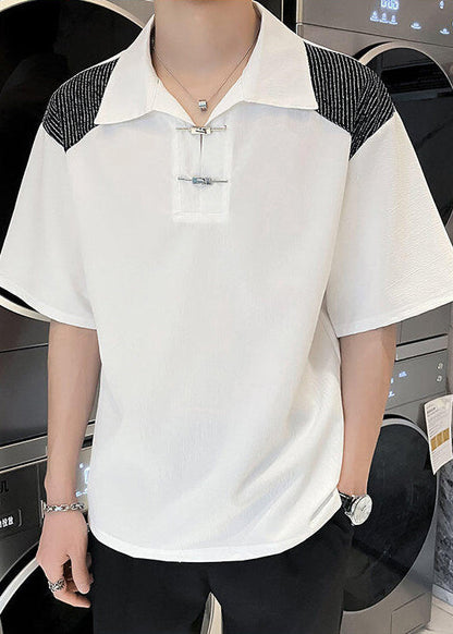 Polo boutonné Summer Ice Patchwork Art Chemises blanches en soie