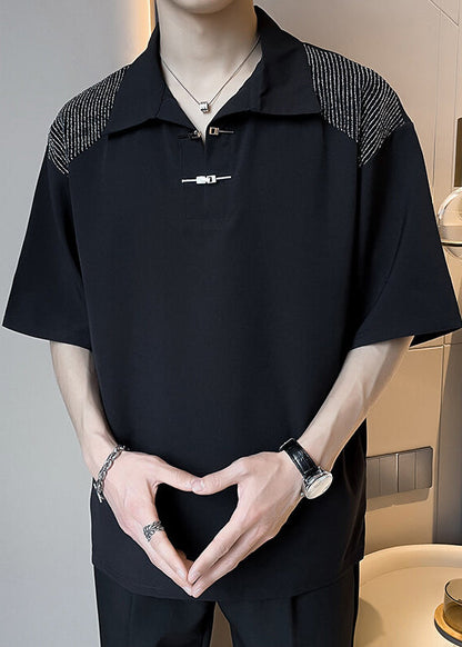 Polo boutonné Summer Ice Patchwork Art Chemises blanches en soie