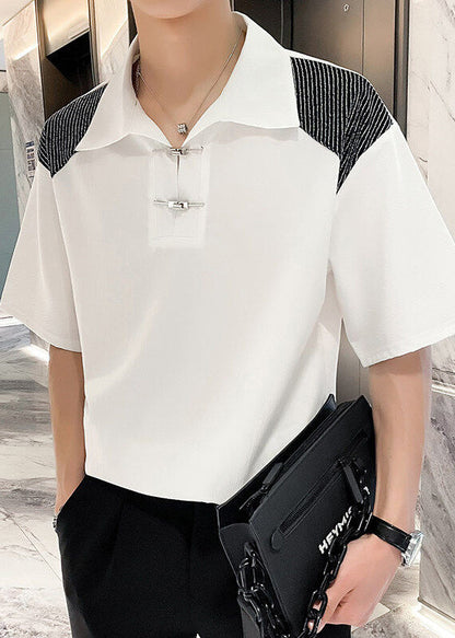 Polo boutonné Summer Ice Patchwork Art Chemises blanches en soie