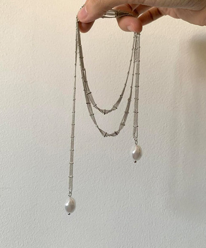 Kunst Weiß Kupfer Overgild Spitze Perle Quaste Anhänger Halskette YR001