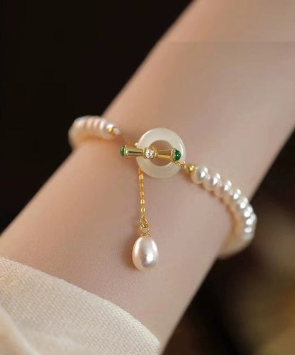 Art Weiß Sterling Silber Perle Quaste Charm Armband YI025
