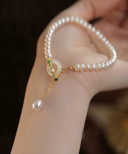 Art Weiß Sterling Silber Perle Quaste Charm Armband YI025