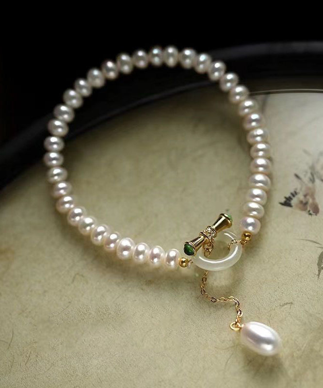 Art Weiß Sterling Silber Perle Quaste Charm Armband YI025