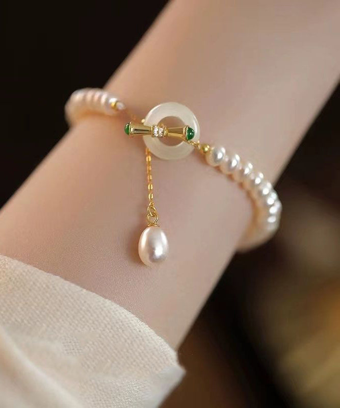 Art Weiß Sterling Silber Perle Quaste Charm Armband YI025