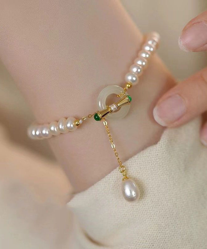 Art Weiß Sterling Silber Perle Quaste Charm Armband YI025