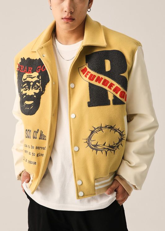 Parka homme à poches brodées jaune printemps art patchwork TC012
