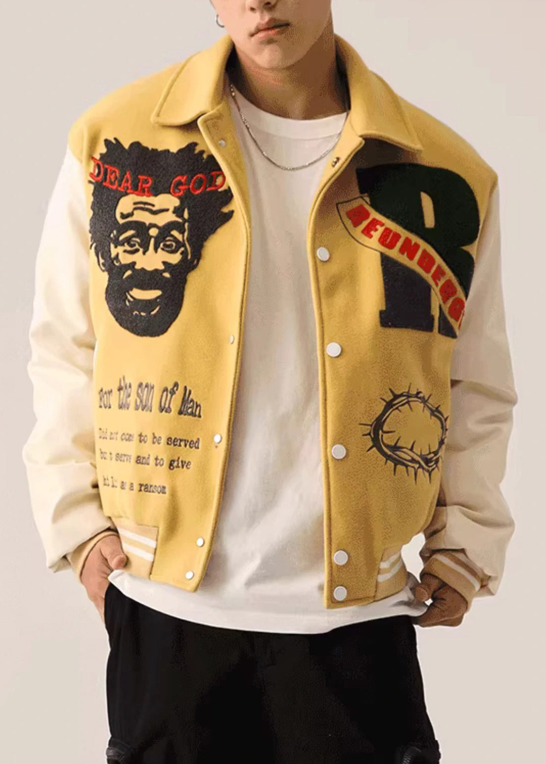 Parka homme à poches brodées jaune printemps art patchwork TC012