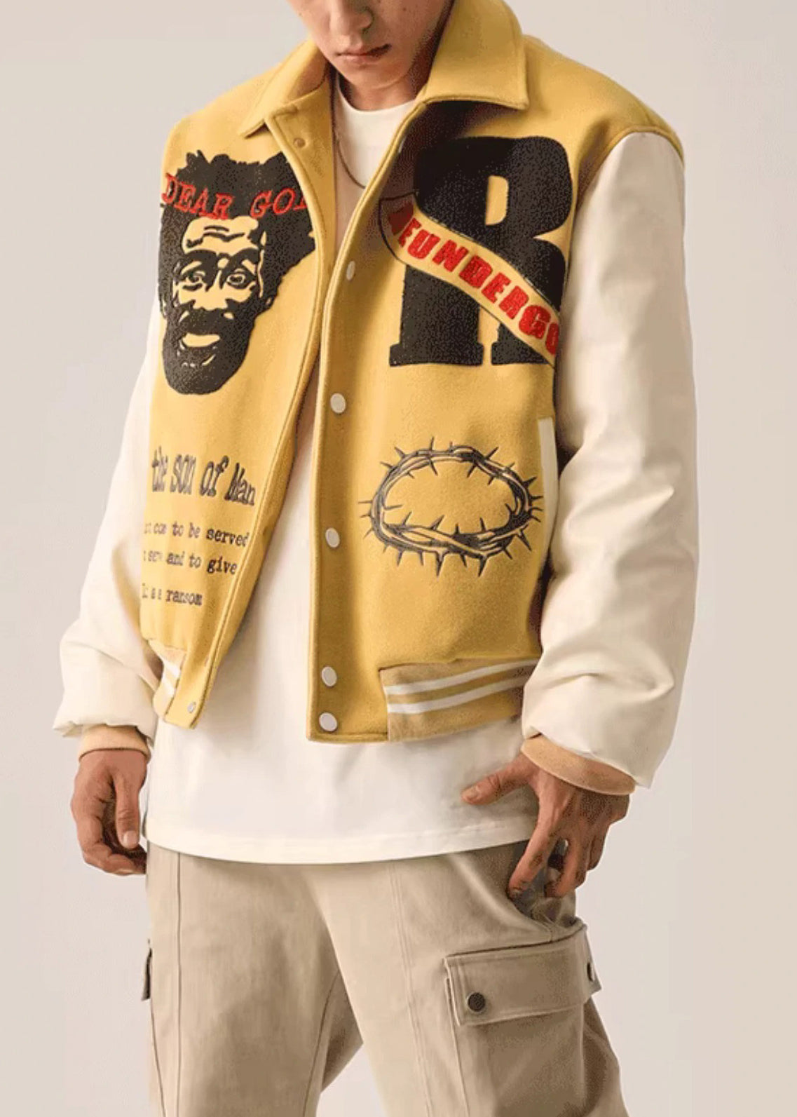 Parka homme à poches brodées jaune printemps art patchwork TC012
