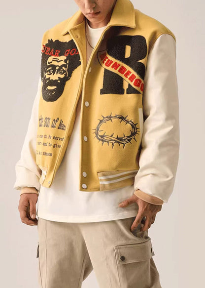 Parka homme à poches brodées jaune printemps art patchwork TC012