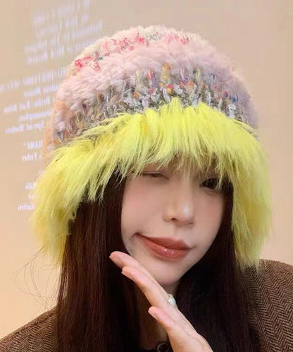 Chapeau bob en tricot jaune fait main, édition coréenne d'automne et d'hiver WI015