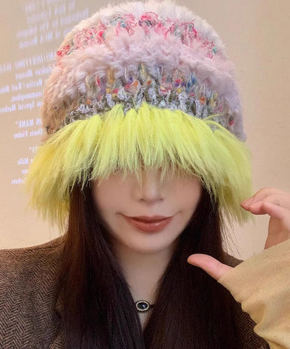 Chapeau bob en tricot jaune fait main, édition coréenne d'automne et d'hiver WI015