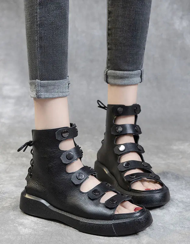 Back Lace-up Cut-out Fish Toe Summer Boots Ada Fashion