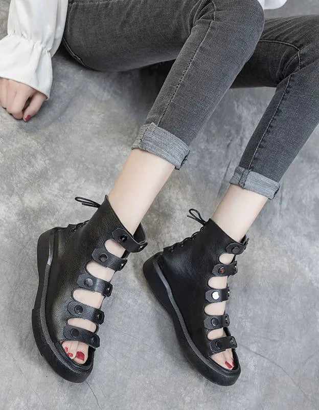 Back Lace-up Cut-out Fish Toe Summer Boots Ada Fashion