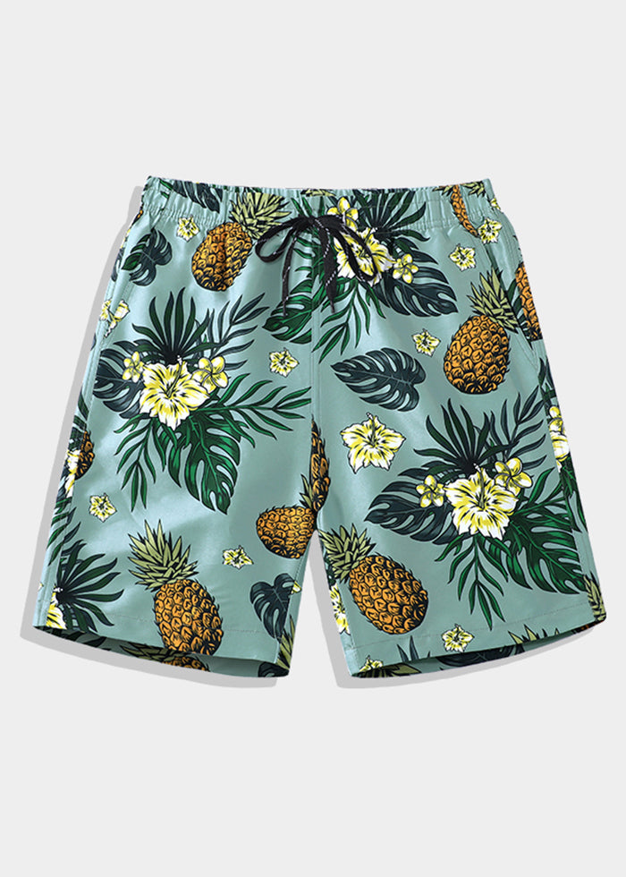Men Cotton Elastic Pockets Beach Shorts Summer Print Waist