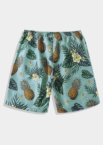 Men Cotton Elastic Pockets Beach Shorts Summer Print Waist