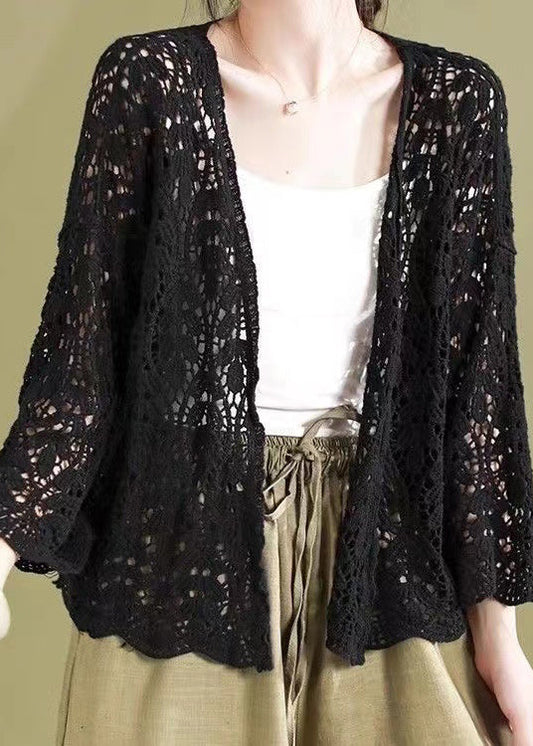 Beautiful Black Hollow Out Knit Loose Cardigans Summer WN011