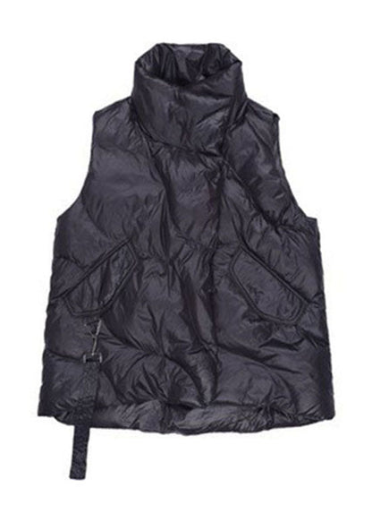 Magnifique gilet d'hiver en duvet de canard noir à col Peter Pan et fermeture éclair QD001