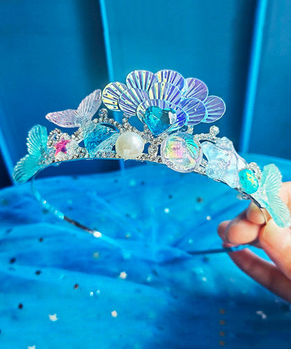 Belle couronne pour enfants en alliage de cristal bleu et perle de zircon IU034