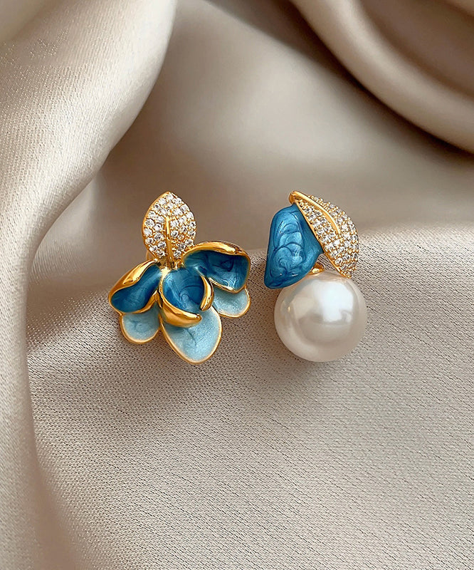 Asymmetrische Perle Tropfen BlauKupfer Emaille Glasur Zirkon Schöne